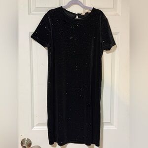 H&M Girls Black Stretch Velour Glitter Dress Size 10–12